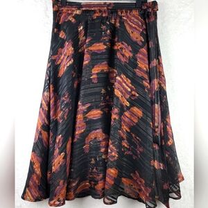 Flint & Moss Skirt Size M Pull On Sheer Line Sash Tie Midi Black  Multicolor